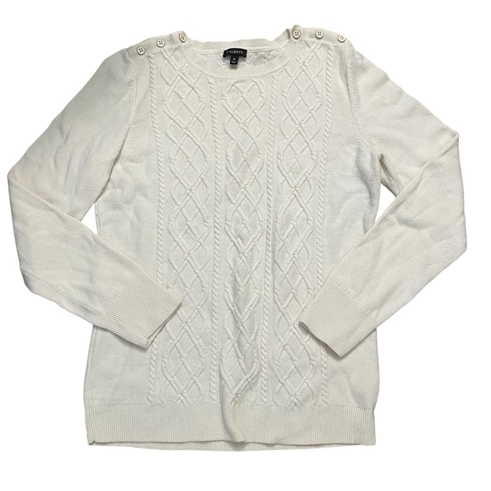 Talbots Ivory Cable Knit Wool Blend Sweater US M